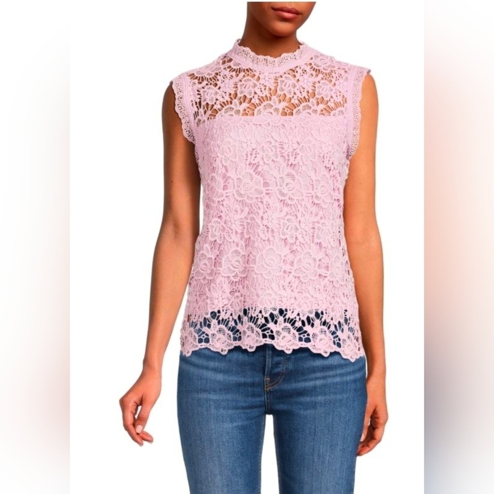 Nanette Lepore | Pink Lace High Neck Sleeveless Top Size Large